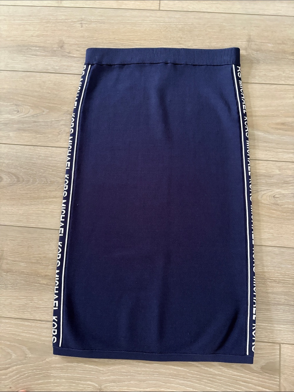 Michael Kors Dark Navy Pencil Skirt with Side Logo Stripes